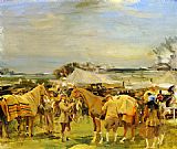 Points Paintings - Saddling For The Point To Point by Sir Alfred James Munnings